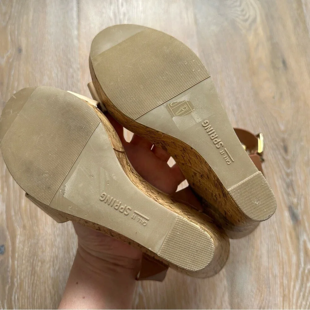 Call It Spring Beige Cork Wedge Sandals - Size 6.5
